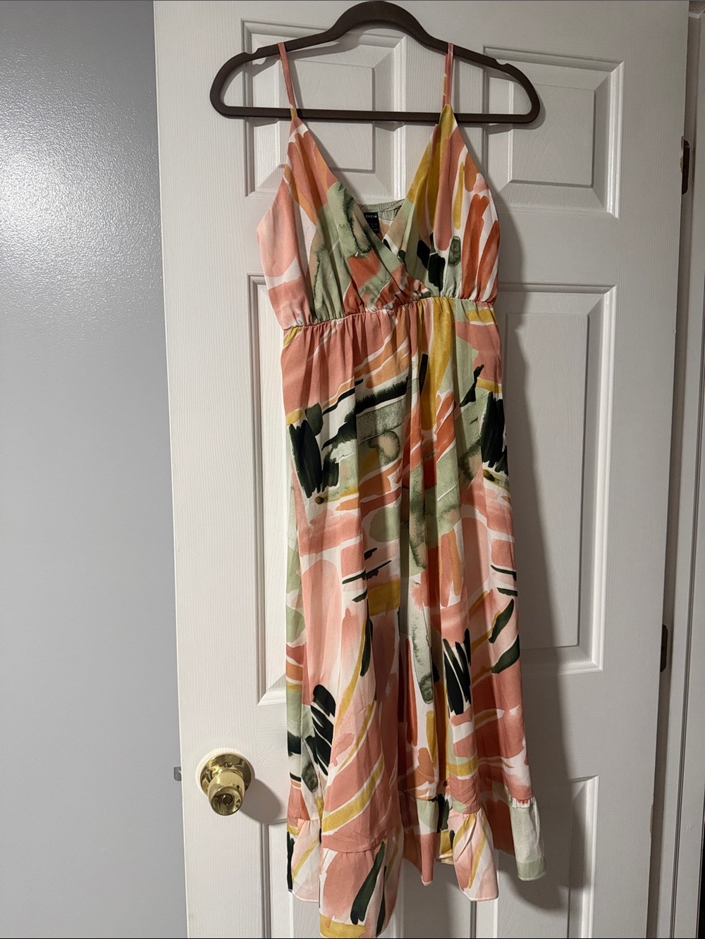 SHEIN Abstract Watercolor Wrap Dress in Pink, Sage & Mustard